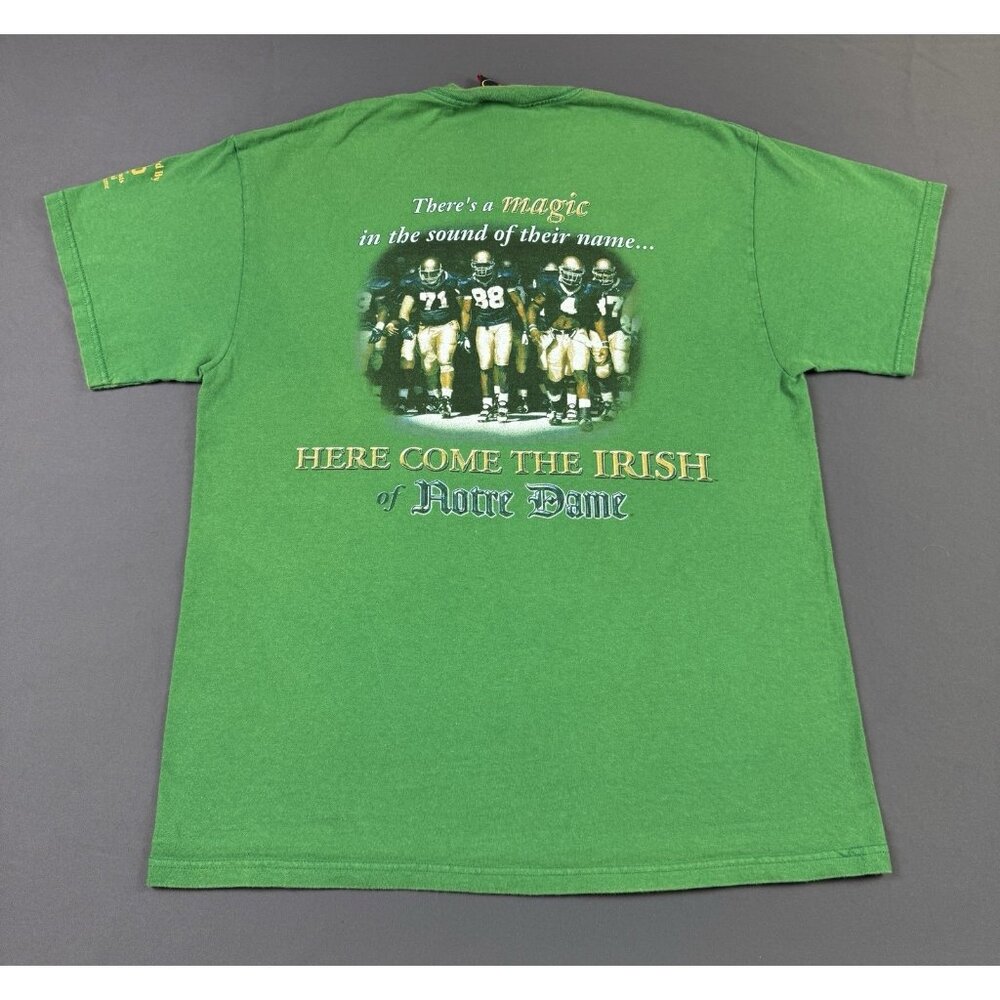 Rare Vintage Y2K Notre Dame Here Comes The Irish NCAA Football Green Large Shirt